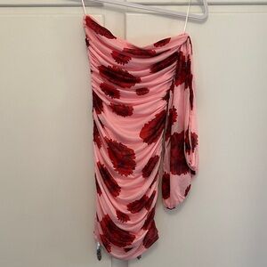 NWT Suboo Luca Mesh Off Shoulder Mini Dress Pink & Red Floral